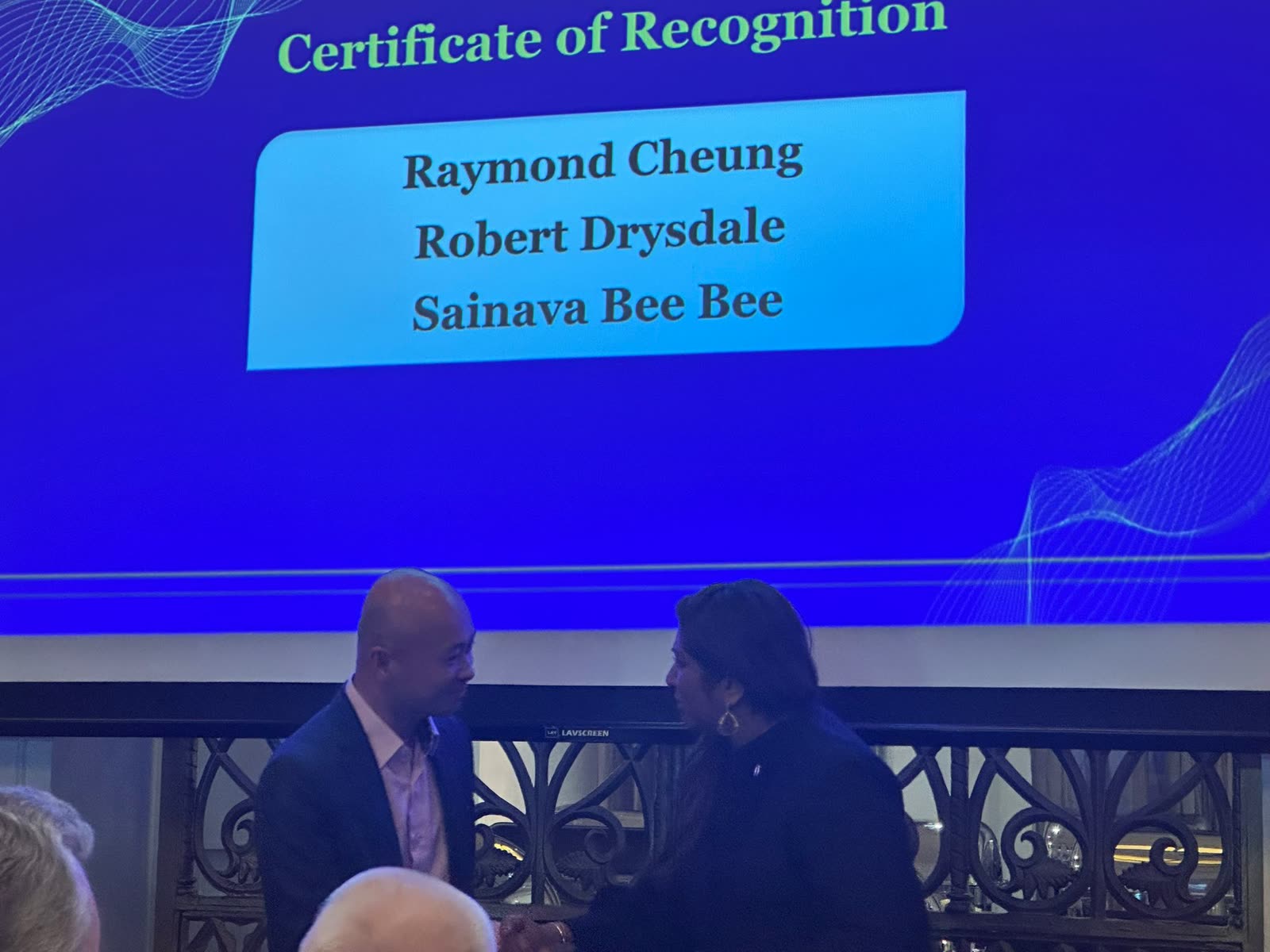 Certificate of Recognition awarded to Raymond Cheung