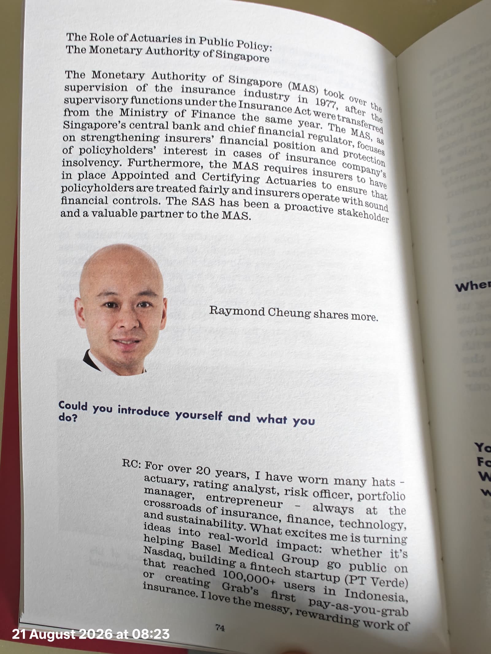 Raymond Cheung featured in The Mark of an Actuary — 50 Years of the Singapore Actuarial Society